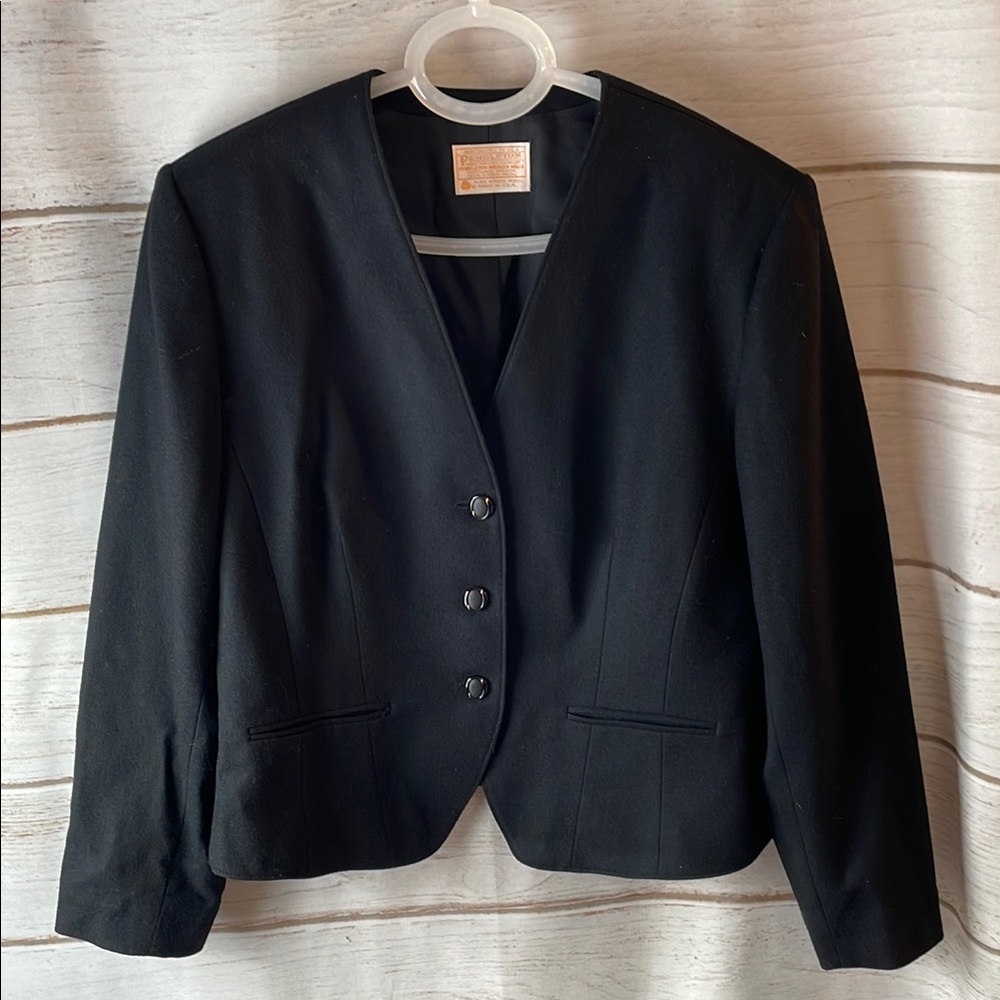 Vintage Pendleton Wool Blazer Classic Black Structured Silhouette Size 16 USA